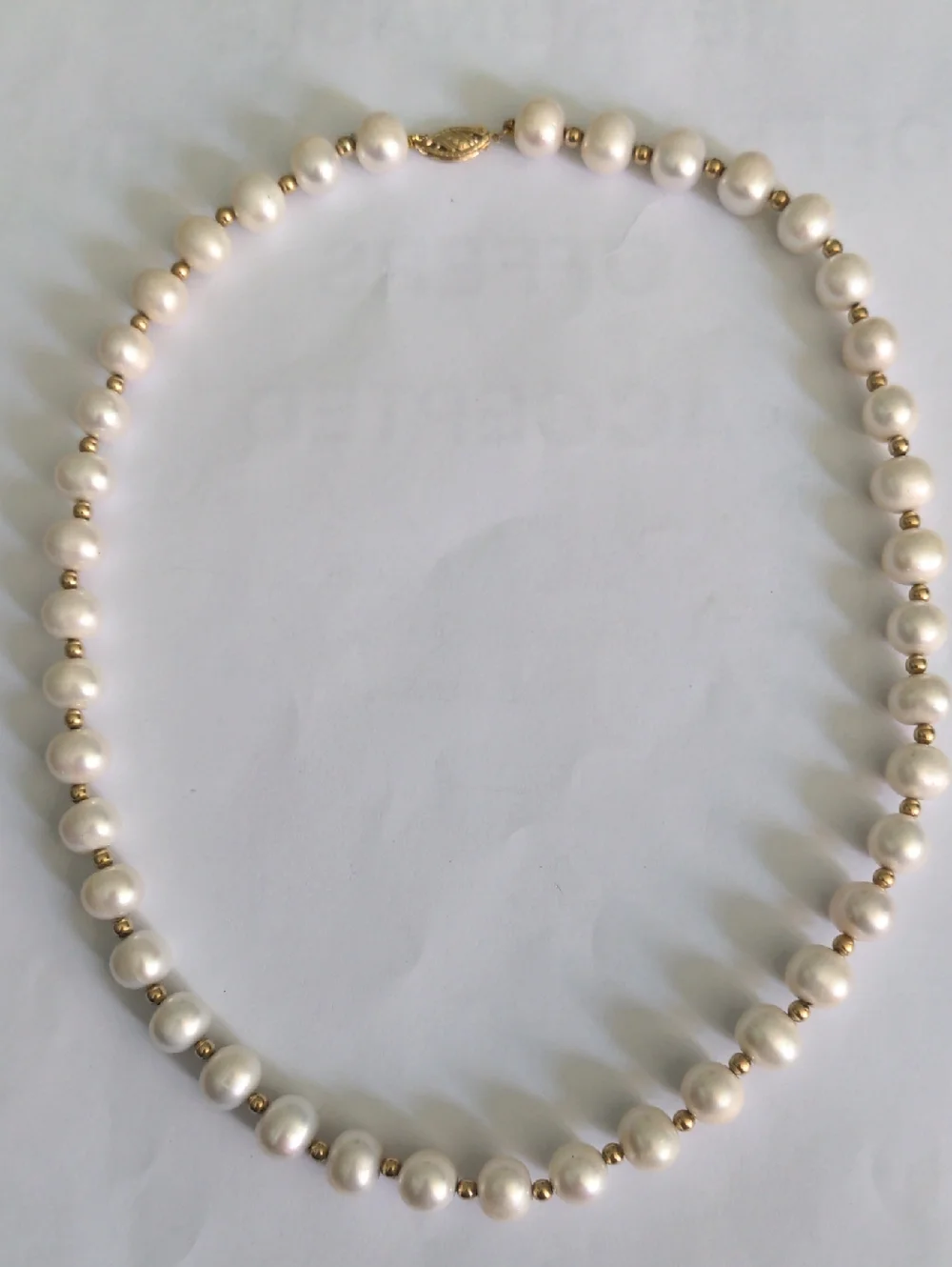 New 14k White Pearl Necklace &  Gold Bead Necklace 8 1/2  Mm, 18